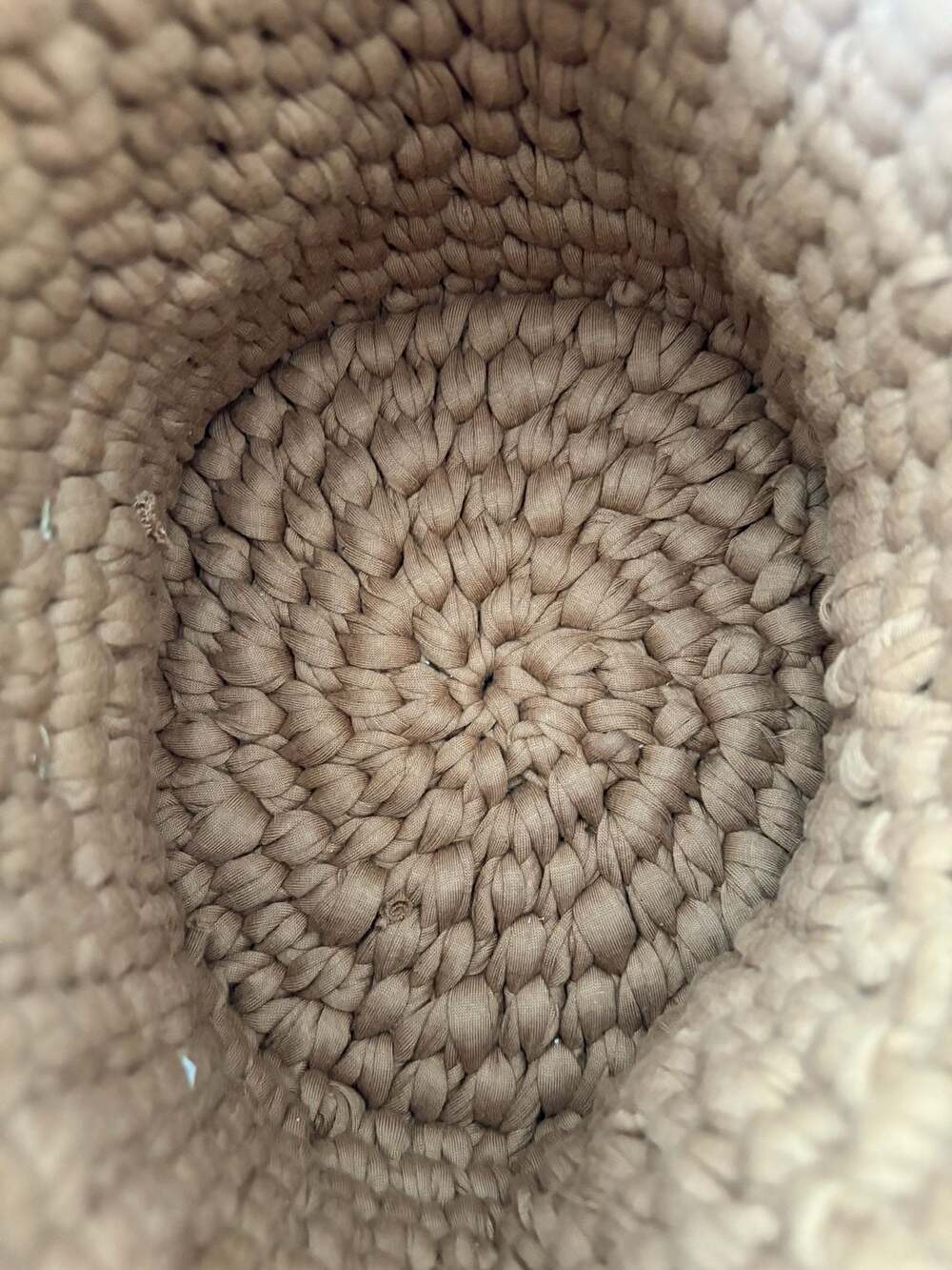 Handmade Boho Cottagecore Crochet Bucket Bag with Floral Print Ribbon Strap - Picture 5 of 9